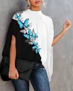 欧美风街头亚马逊ebay速卖通夏季休闲时尚印花开叉蝙蝠袖上衣