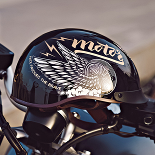 3c认证电动摩托车复古头盔，防晒瓢盔男女半盔夏季巡航机车复古半盔