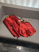 新年大红色亮片中长款西装上衣短裤跨境时尚，套裤两件套b9813