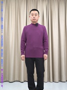 商务长袖T恤男 莫代尔+山羊绒 普洛克 深蓝舒适半高领针织衫