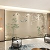 2022年中式电视背景墙壁纸手绘花鸟刺绣沙发影视墙布无缝壁画