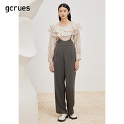 gcrues高腰背带裤高个子(高个子，)2024春垂感西装，阔腿裤女直筒宽松显瘦