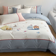 男孩女童卡通纯棉四件套儿童全A棉刺绣被套可爱风床单床笠床上用