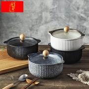 日式陶瓷碗套装面碗家用拉面碗餐具泡面碗带盖大号双耳汤碗创意碗
