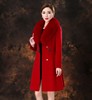 品质高端狐狸毛领羊毛大衣，中长款修身显瘦大码红色羊毛呢外套