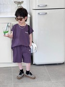 男童紫色无袖背心套装夏季儿童宝宝洋气，时髦两件套多巴胺穿搭夏装