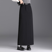 黑色直筒长裙女秋季2023高腰，通勤后开叉一步裙显瘦包臀半身裙