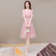 小个子雪纺碎花连衣裙夏季台湾纱料贵夫人阔太太，两件套装高端品牌