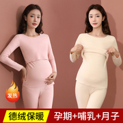 孕妇保暖内衣套装哺乳秋衣月子服加绒加厚冬季打底衫产后喂奶睡衣