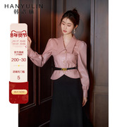 韩语琳长袖粉色皮衣外套女2023秋季高级感气质秋冬装上衣