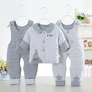 婴儿棉衣套装冬季加厚款，0-3-6月男女宝宝，可爱衣服洋气9纯棉三件套