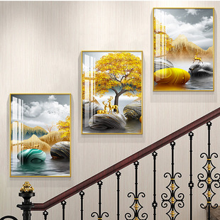 楼梯楼道口间装饰画现代简约客厅墙面壁画走廊过道复式三联画挂画