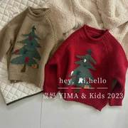 童装2024新年冬装男女童红色，毛衣儿童洋气圣诞服装针织衫羊绒上衣