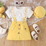 外贸跨境婴幼儿宝宝衣服夏季娃娃领短袖上衣背带短裙可爱女童套装
