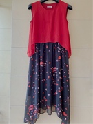 杨系列(杨系列)暗红色雪纺连衣裙，无袖轻盈花色，雪纺连衣裙品牌折扣女装
