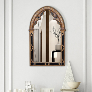 欧式复古中古法式装饰镜壁挂黑色化妆镜玄关壁炉镜美式浴室镜子