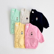 韩国婴幼童装糖果色，小熊v领休闲开衫，春秋洋气百搭防风外套