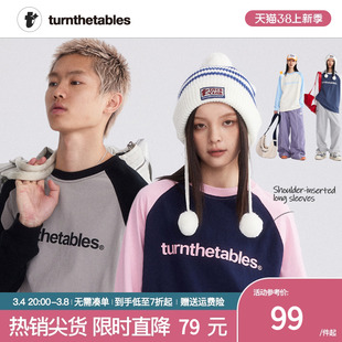 turnthetables260g拼色插肩袖字母长袖，t恤潮牌，情侣款宽松纯棉tee