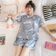 冰丝睡衣女学生夏季薄款短袖韩版卡通可爱丝绸性感女士家居服