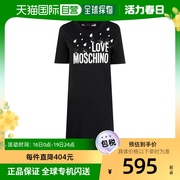 香港直发moschino莫斯奇诺女士黑色短袖印花圆领套头连衣裙