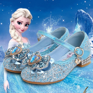女童高跟鞋春秋爱莎冰雪奇缘，公主水晶软底，单鞋艾莎小孩皮鞋儿童鞋