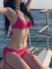 泳衣女pink玫红比基尼，钢托小胸聚拢大小胸，性感三点式绑带度假温泉