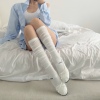 纯欲风白色过膝长筒袜袜子夏季薄款女拼接纯色防晒堆堆袜小腿