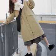 派克服棉衣女中长款羊羔，毛外套(毛外套，)韩版宽松学生加厚工装棉服