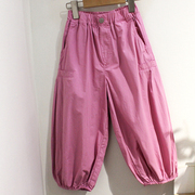 童装女孩夏季清爽粉紫色纯棉，休闲宽松裤子，学生薄款长裤110-160码