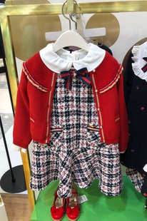 100-155码韩国中大童装春女童，小香风衬衣，格子连衣裙两件套