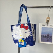 可爱卡通猫咪蓝色，手提袋防水编织袋环保，袋超市购物袋单肩包