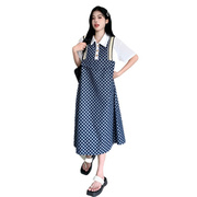 2023大码女装韩版设计感拼色假两件套连衣裙胖mm百搭连衣裙