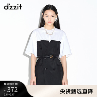 dzzit地素奥莱春款黑白撞色拼接西装，连衣裙女3d3o4201a