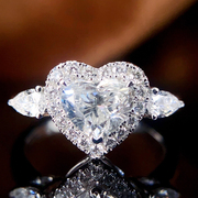 宝创集1克拉gia天然心形，钻石戒指18k金满钻豪华围镶求婚结婚女戒
