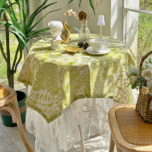 法式复古棉麻桌布白色蕾丝ins美式田园圆桌台布茶几布小清新碎花