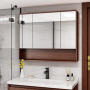 圆角橡木浴室镜柜卫生间，镜子带置物架，挂墙式镜前柜实木储物柜单独