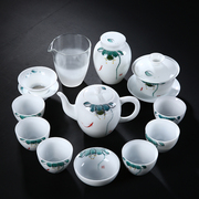 德化白瓷功夫茶具套装家用简约手绘泡茶壶盖碗喝茶茶具茶杯套装