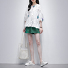 阔腿短裤套装女2024年夏季韩版白色印花圆领时尚雪纺衫两件套