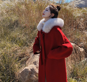 红色外套双面羊绒女外套毛呢外套羊绒外套双面女大衣气质简约款