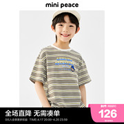 minipeace太平鸟童装男童短袖小熊，t恤儿童条纹，夏装宝宝洋气中袖潮
