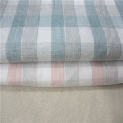 蓝色粉色色织格子棉布布料，夏季做旗袍，睡衣裤连衣裙床单用的纯棉布