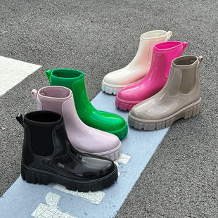 韩版雨鞋女士春秋外穿时尚，果冻马丁靴短筒雨靴，厚底防水鞋水靴