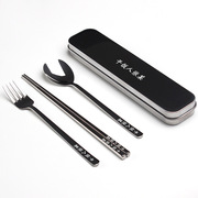 5zv7不锈钢筷子勺子叉子盒子，便携式餐具三件套装单人旅行韩式刻字
