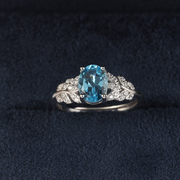 天然托帕石s925纯银戒指女款气质时尚贵重宝石瑞士蓝复古指环活口