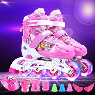 直排刘溜冰鞋儿童可调男童女童闪光轮滑鞋全套旱冰鞋初学者滑冰鞋