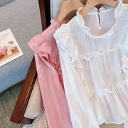 长袖荷叶边粉红色衬衫女小众设计感春装洋气减龄气质漂亮别致小衫