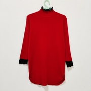 任3件c3214大红针织衫，中长款女装秋冬半高领花边长袖打底衫