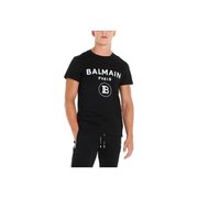 香港直发balmain巴尔曼男士黑色，棉质徽标印花t恤sh01601i192