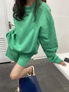 绿色短裤卫衣套装2024韩版春夏季宽松纯色大码清纯特别休闲女