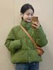 绿色立领短款棉服外套，女装冬季2023年韩系加厚保暖棉衣面包服